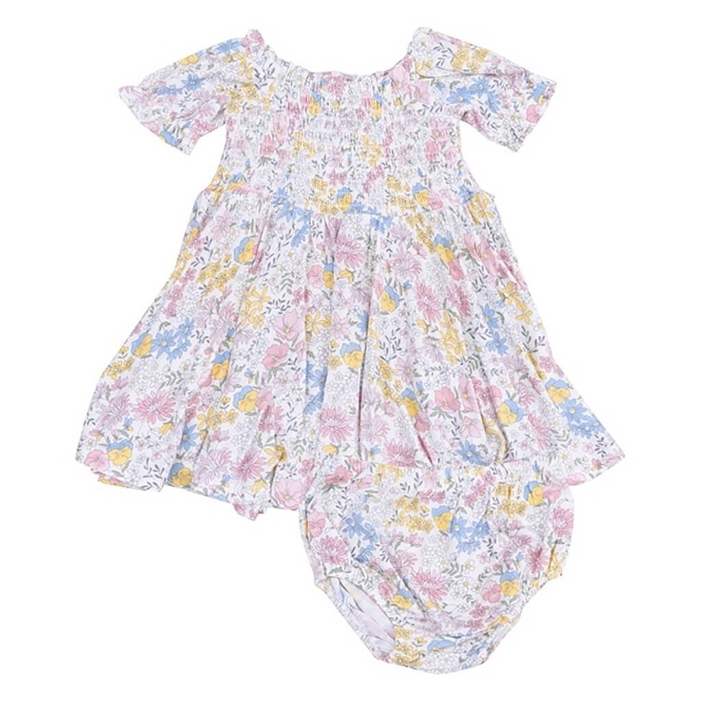 Angel Dear Baby Girl Smock Puff Sleeve Dress With Bloomer Viola Floral 6-12m Nwt
